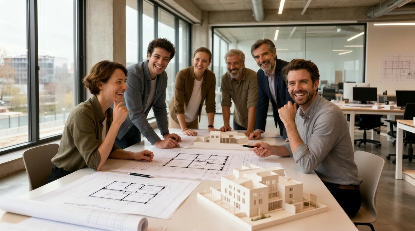Architetti collaborano in uno studio di progettazione moderno